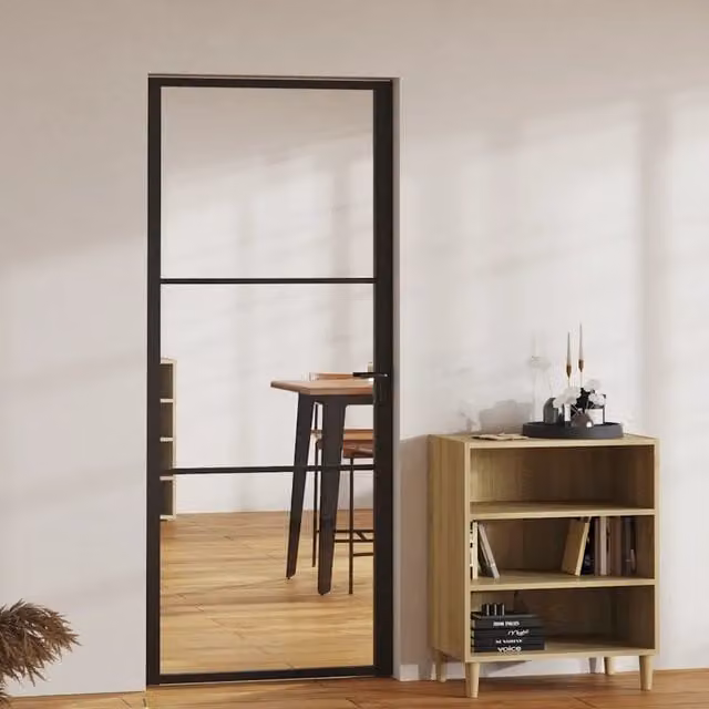 Porta interna moderna vidaXL in alluminio e vetro nero e trasparente L: 83 cm, H: 201,5 cm – 1