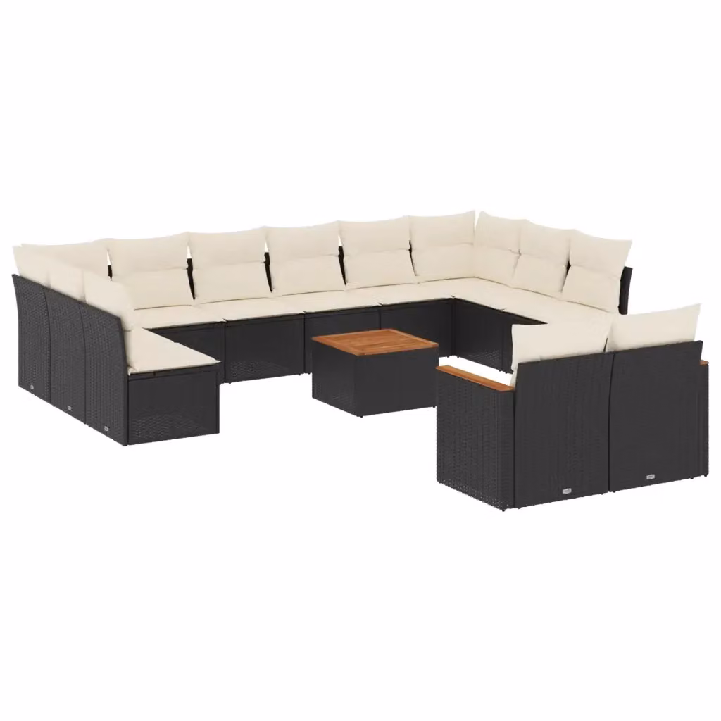 Set di Divani da Giardino vidaXL a Forma di U con Cuscini, Polyrattan e Metallo, Nero e Bianco – 2