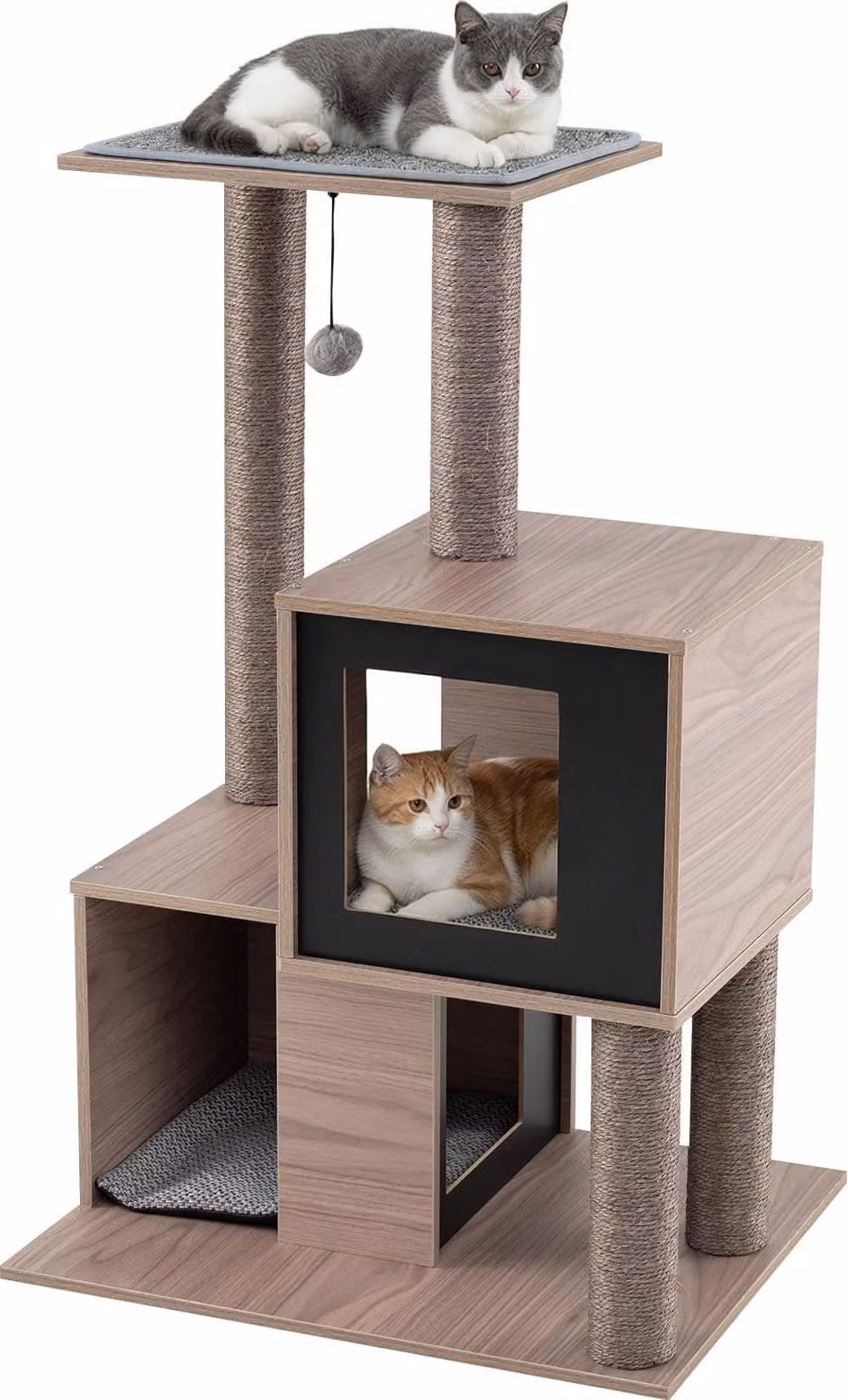 Tiragraffi a torre con pali in sisal, 2 nicchie, 94 cm, grigio