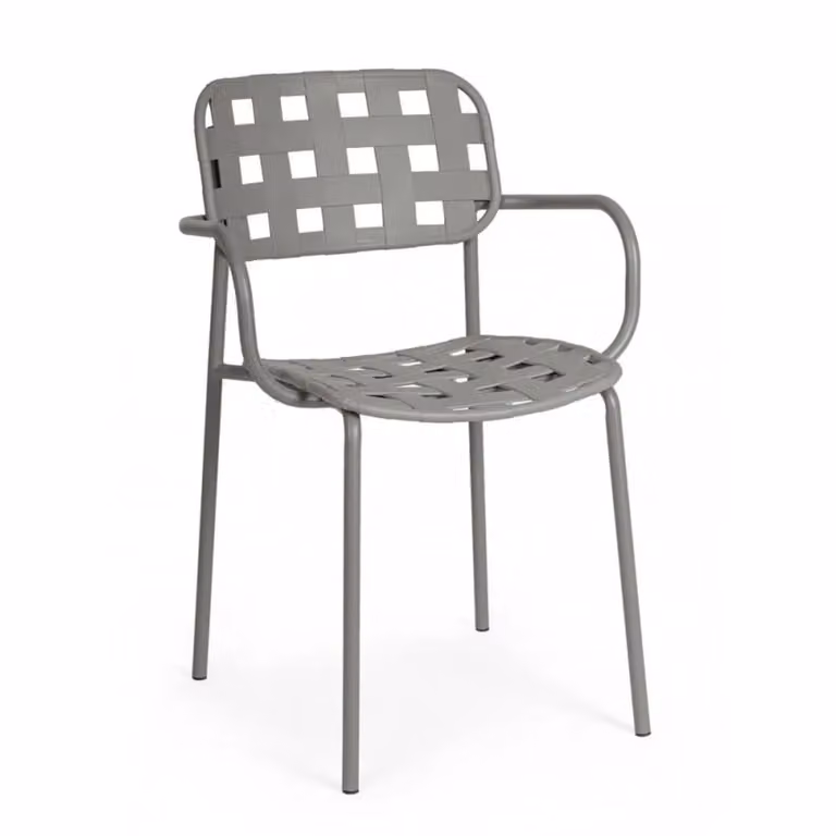 Set di 4 sedie CLOVER in polipropilene grigio e struttura acciaio, con braccioli