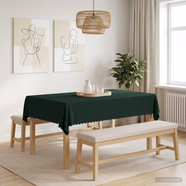 Set di 5 tovaglie rettangolari vidaXL in jacquard verde scuro, idrorepellenti e lavabili in lavatrice, L 110 cm x P 140 cm