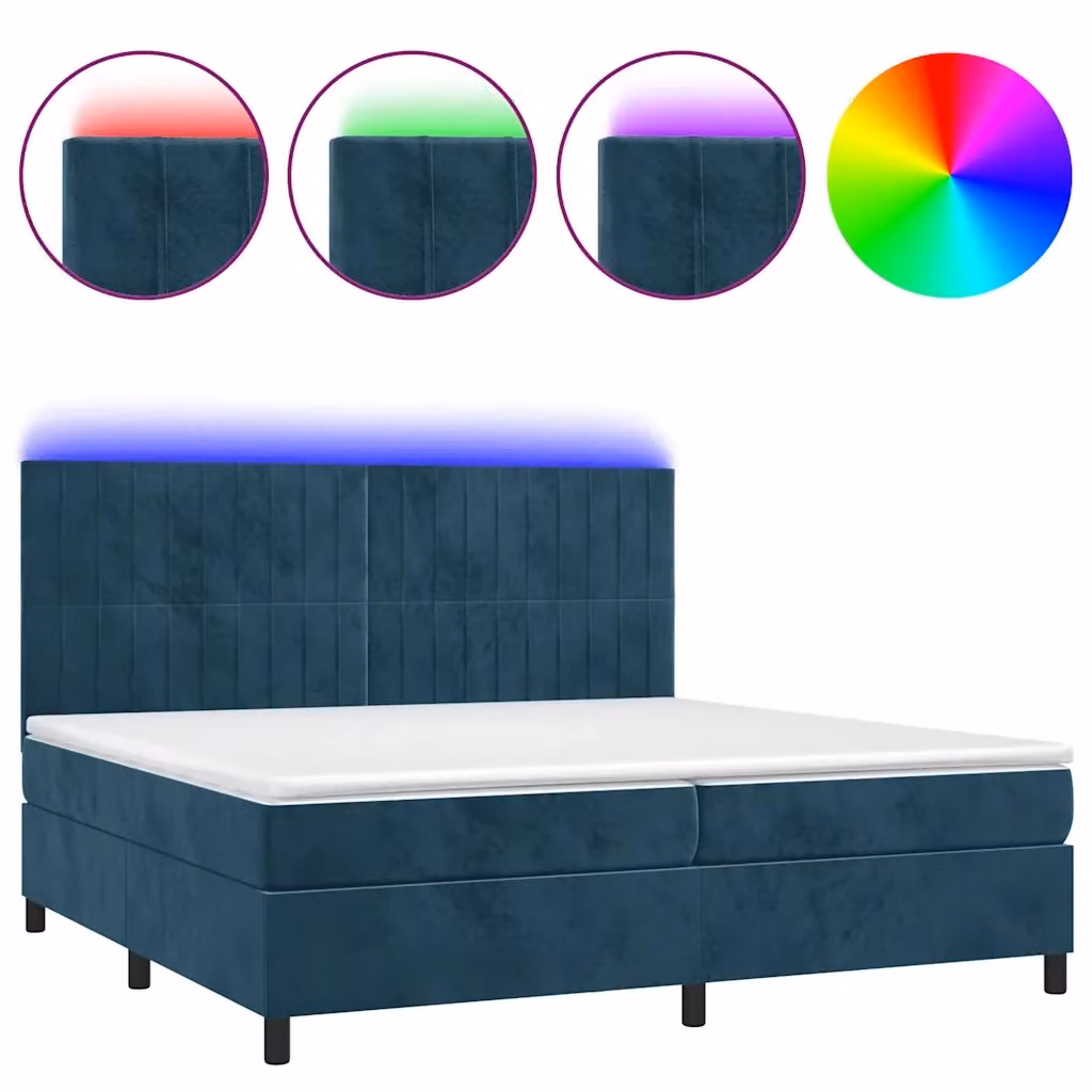 Letto Ibrido vidaXL con Materasso a Molle Insacchettate e Illuminazione LED Blu, Struttura in Legno e Tessuto Velluto, L/P: 200 x 200 cm, H: 203 cm – 2