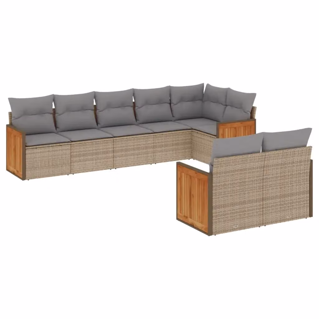 vidaXL Set Divano da Giardino a L 8 pz in Polyrattan con Cuscini Beige e Grigio – 2