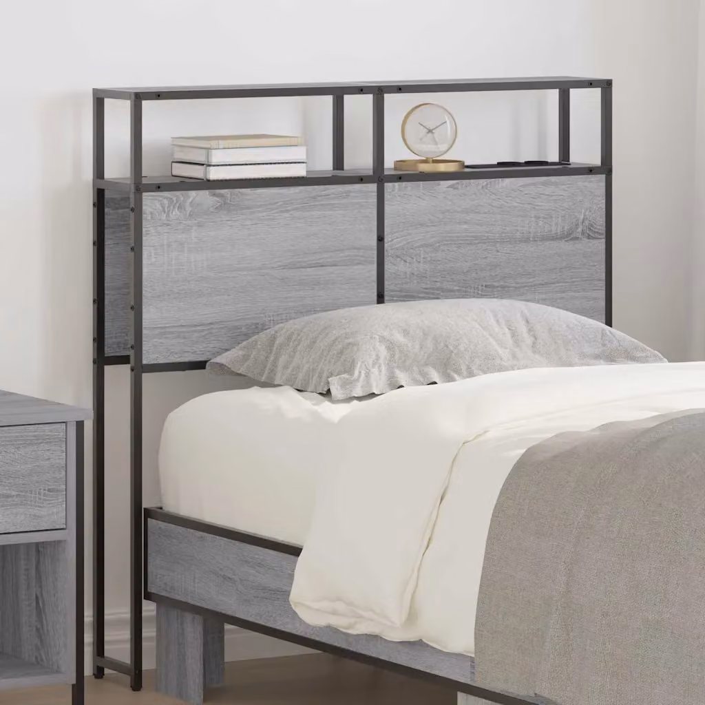 Testata letto con contenitore vidaXL in Grigio sonoma, moderna con ripiano integrato e porta di ricarica USB