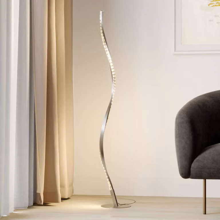 Lampada da terra a LED Criostal Lindby, dimmerabile, Alluminio / Grigio / Zincato, Soggiorno / Sala da pranzo, Alluminio, Moderno, Lampada LED da terra