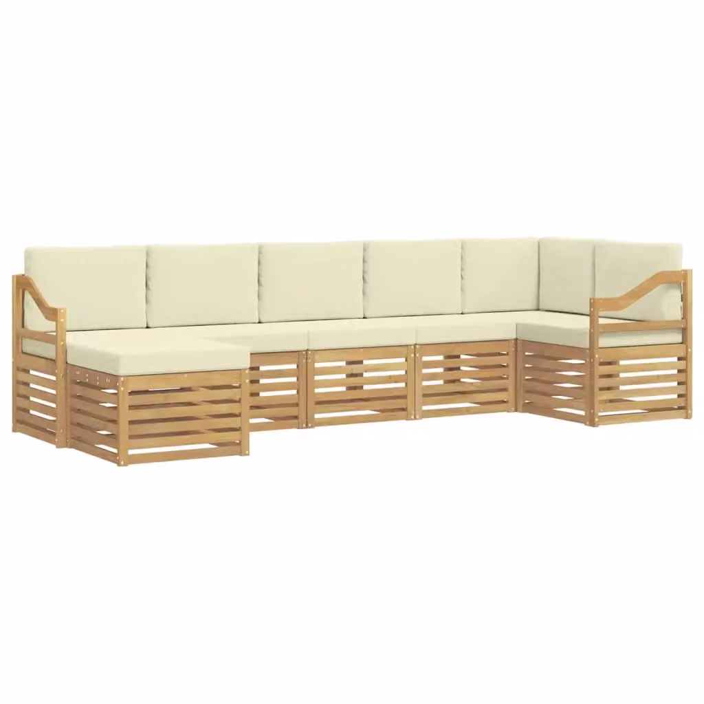 Set di divani da esterno vidaXL a forma di L composto da 7 pezzi in legno di acacia con cuscini in bianco e beige – 2