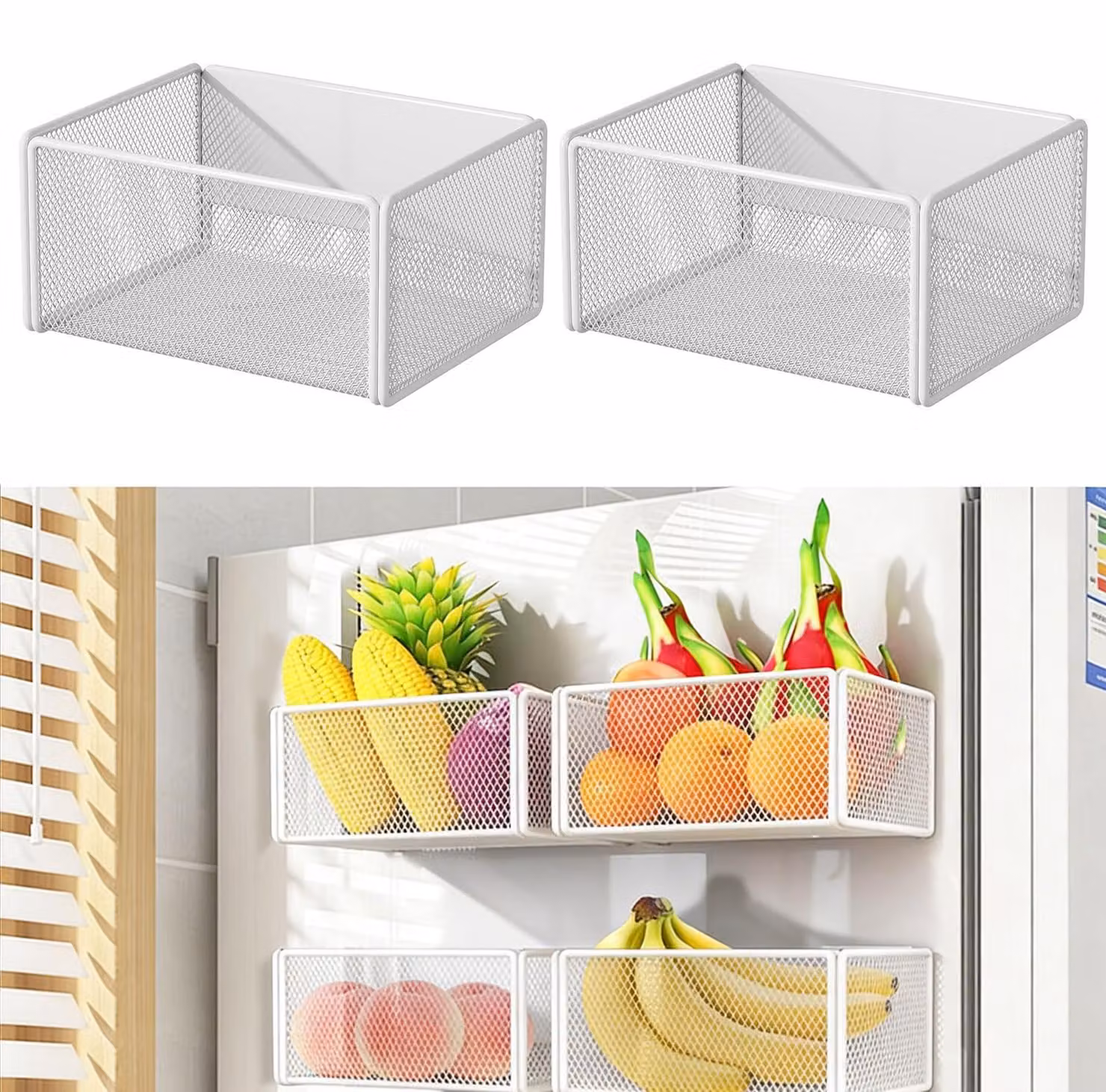 Organizzatore da cucina, porta spezie magnetico, ripiano appendibile per frigorifero, bianco