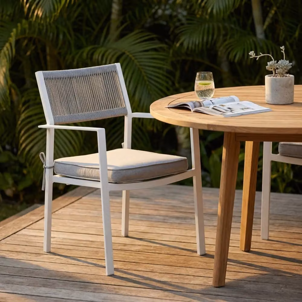 Poltrona Maracay con cuscini impilabile COSMA per giardino in metallo bianco e antracite opaco – 2