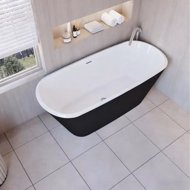 Vasca da Bagno a Isola Freestanding in Acrilico da 160x73x60 cm, Colore Nero, Forma Ovale