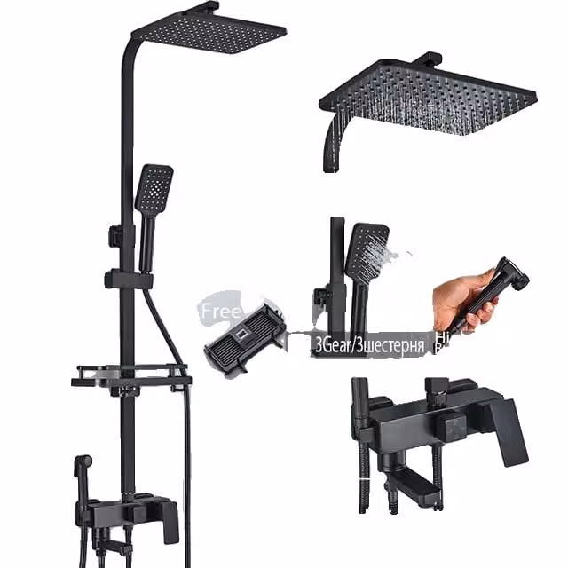 Rubinetto per set doccia, docce a 4 vie, miscelatore regolabile, nero a 4 vie A