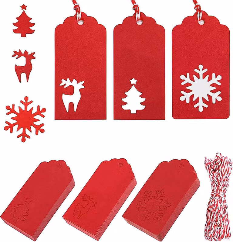 Etichette regalo in carta kraft, confezione da 150 pezzi, dimensioni 9,5x5 cm, con 3 diversi motivi