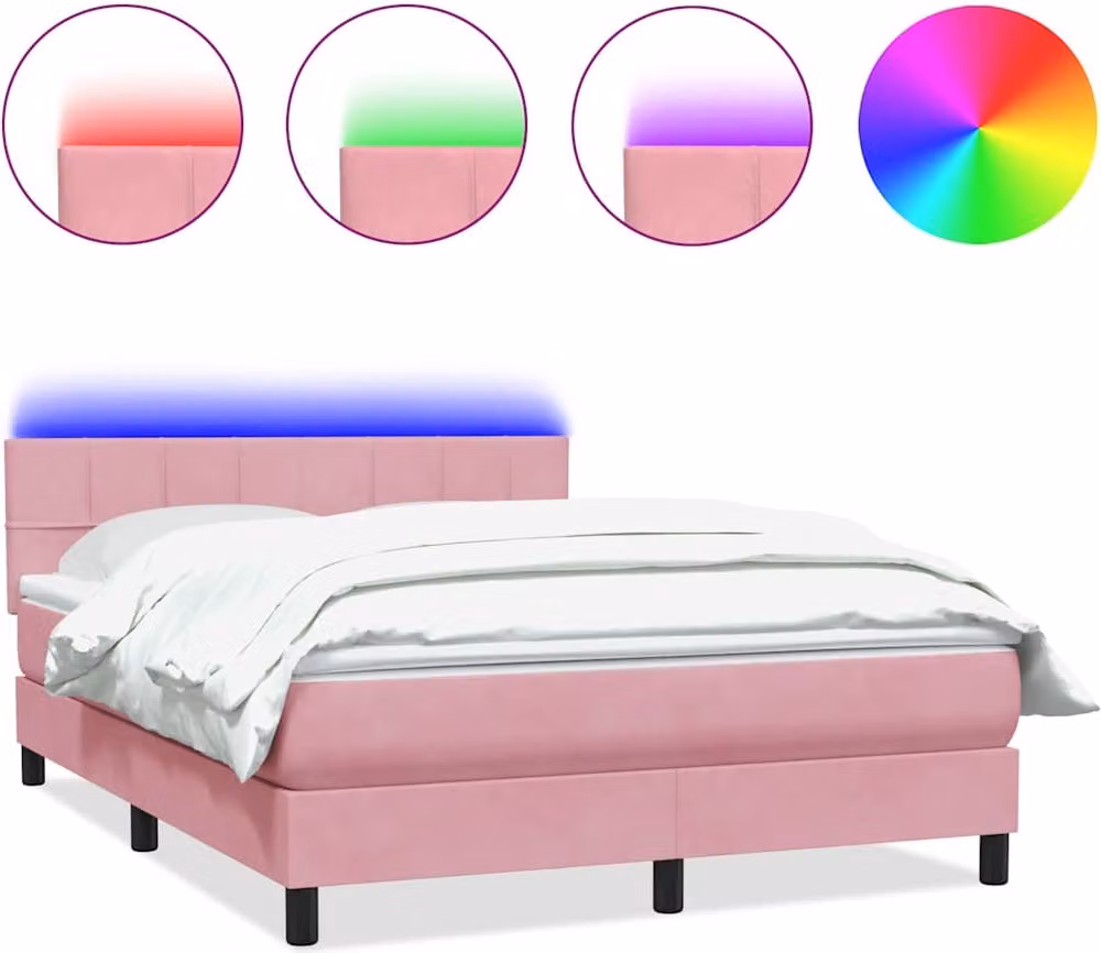 Letto a Molle con Materasso e LED Rosa 140x220 cm in Velluto