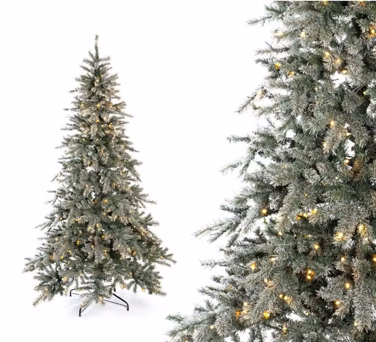 Albero di Natale artificiale Evergreen Abete rosso Frost Con LED e neve artificiale Bianca 180 cm