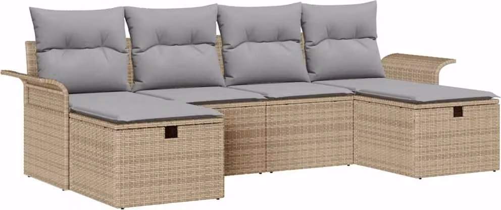 Set Divano da Giardino con cuscino 6 pcs Beige Poly Rattan