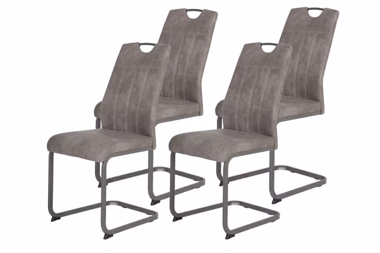 Hela Tische, set di 4 sedie da pranzo cantilever Christina - microfibra grigio vintage - struttura in metallo grigio - schienale con maniglia - portata 140 kg