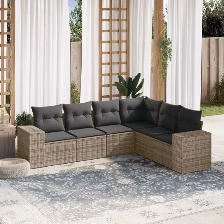vidaXL Set Divano da Giardino a L 6 pz in Polyrattan e Metallo con Cuscini Grigio