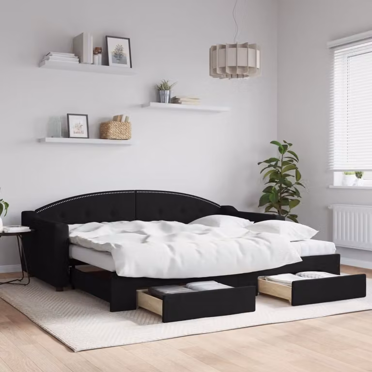 Maison Exclusive - Divano letto estraibile con cassetti, nero, 90x200 cm, rivestimento in tessuto