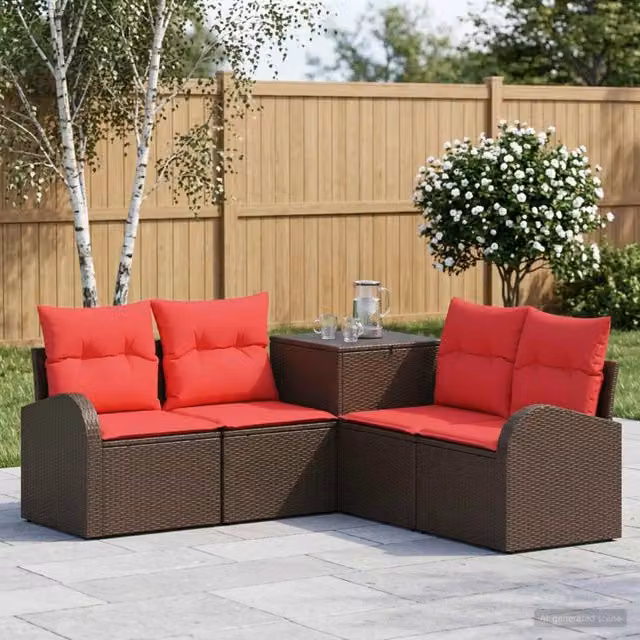 Set di divani 5 pz Marrone e Rosso 179 x 179 x 85 cm 3447775