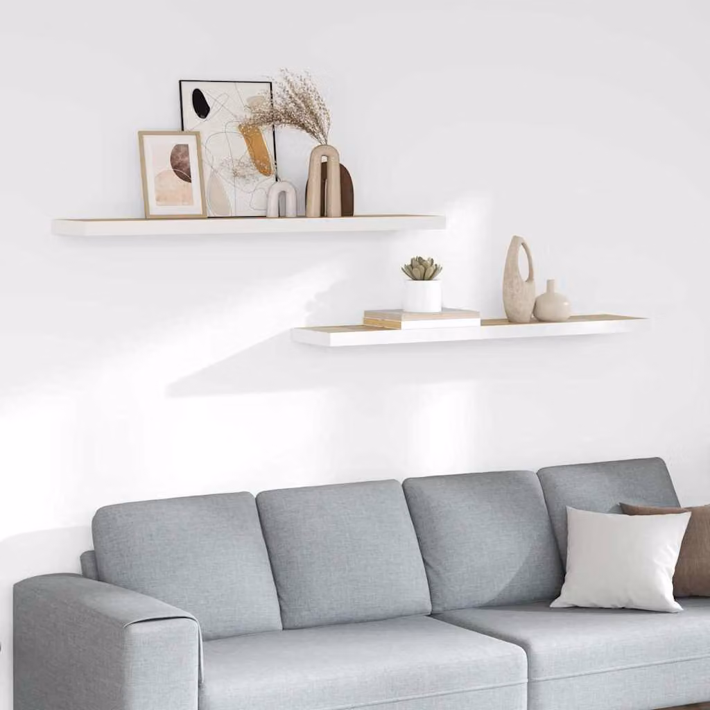 Set di 2 Scaffali a Parete vidaXL in MDF, Colore Rovere e Bianco, L 120 x P 23,5 x H 3,8 cm
