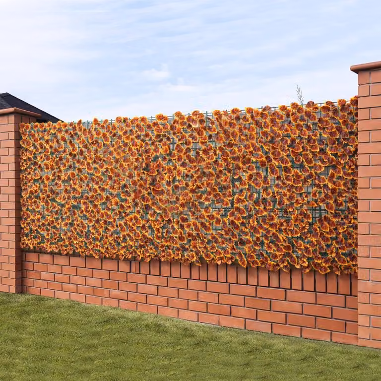 Siepe Artificiale Sintetica 1x 3 m Rotolo Rete Anticaduta con Foglie Autunnali