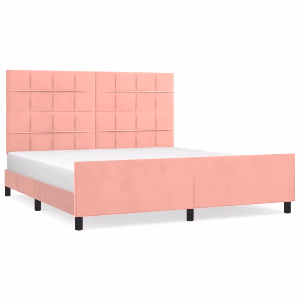 Giroletto con Testiera vidaXL in Velluto Rosa con Struttura in Legno di Larice L/P/H: 160 x 200 cm – 2