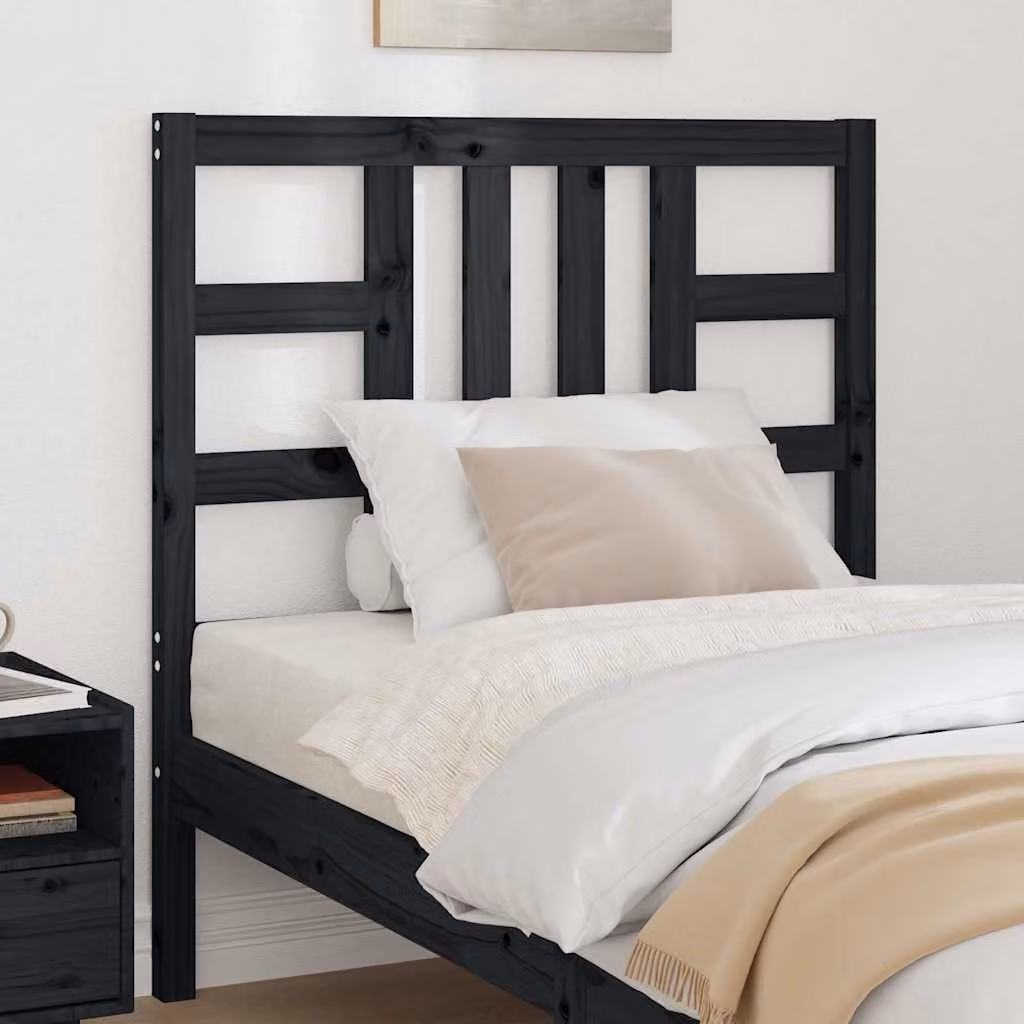 Testiera per letto vidaXL in legno massello di pino, colore nero, L 96 cm x P 4 cm x H 100 cm