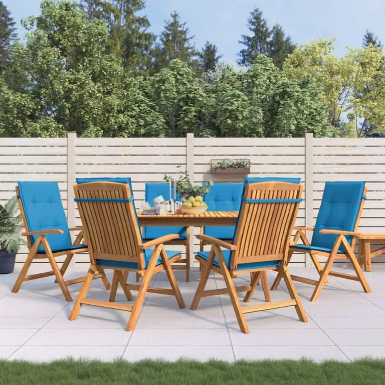 Set di 6 sedie pieghevoli reclinabili con cuscini vidaXL in legno di teak marrone e blu