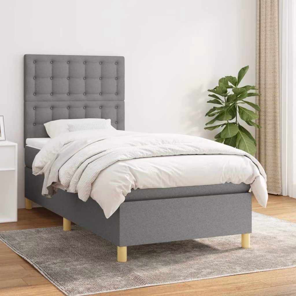 vidaXL Letto Ibrido con Giroletto a Molle e Materasso a Tasche Grigio e Bianco L/P/H: 90 x 200 x 128 cm