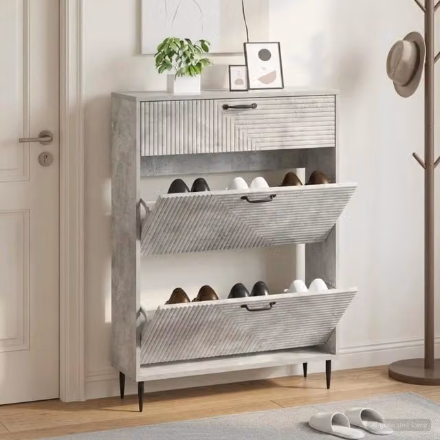 Mobile porta scarpe moderno vidaXL in MDF e metallo, nero o grigio, da appendere al muro, L: 78 cm, P: 24 cm, H: 103 cm – 1