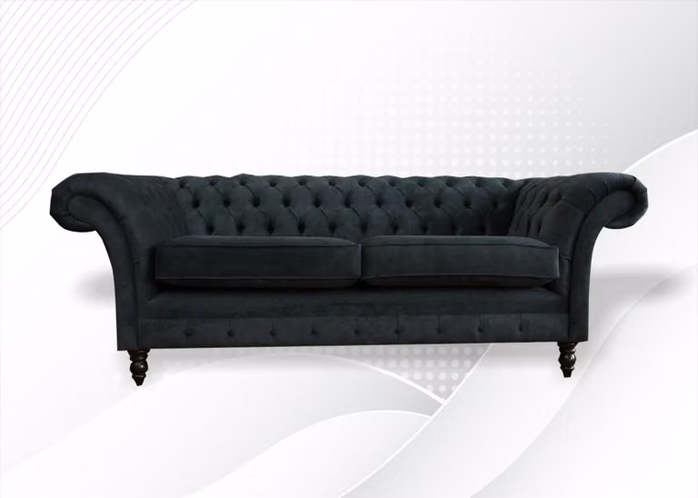 Chesterfield 3 Sitzer Big xxl Möbel Sofa Modern Design Textil Wohnzimmer Schwarz