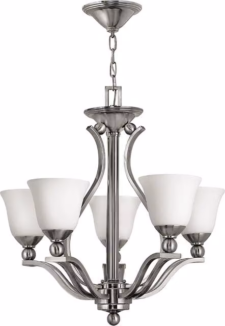 Lampadario Contemporaneo Bolla Acciaio Nichel Spazzolato Vetro 5 Luci E27