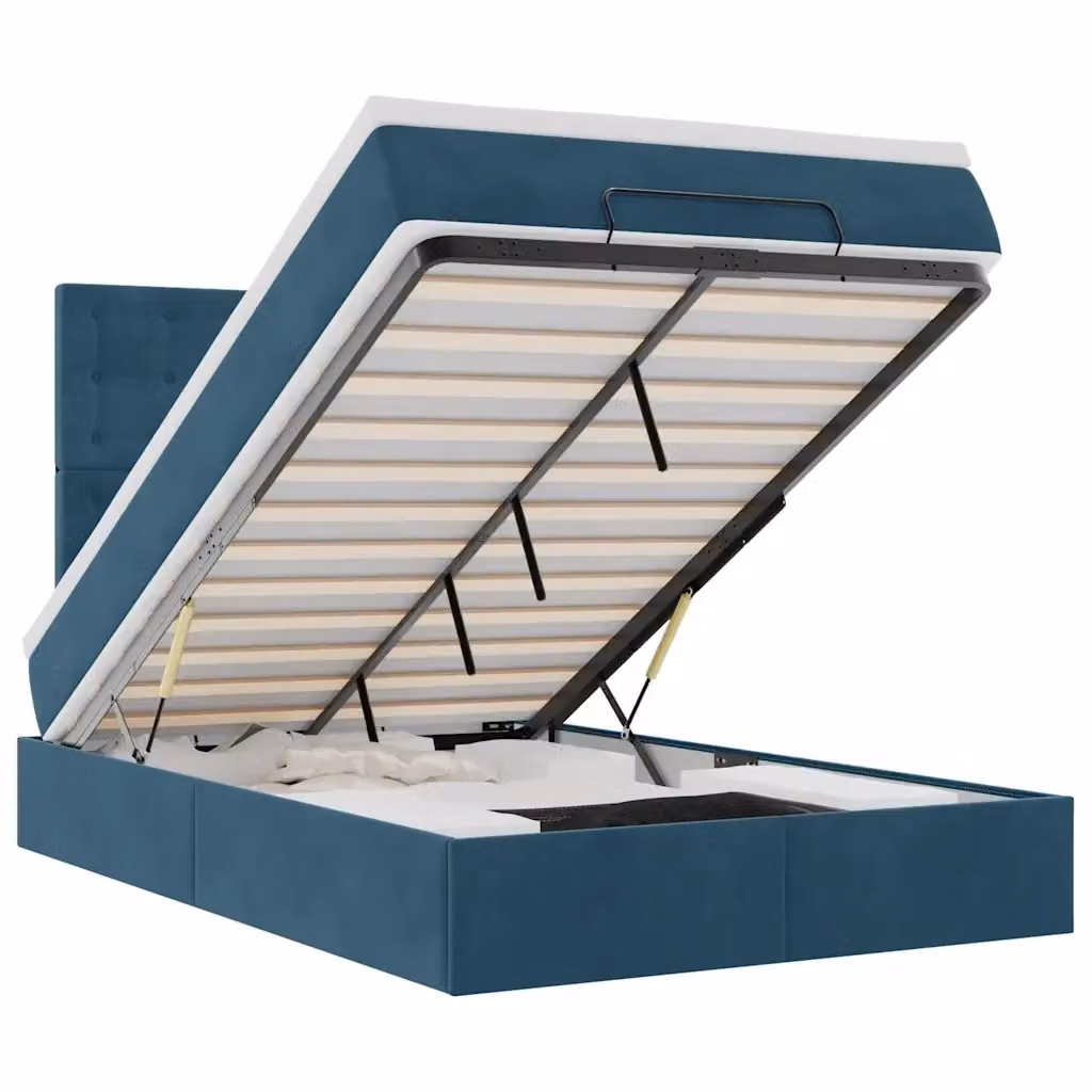 Letto con contenitore a sollevamento vidaXL in velluto blu con porta USB e illuminazione sottostante L/P/H: 193 x 120 x 280 cm – 2