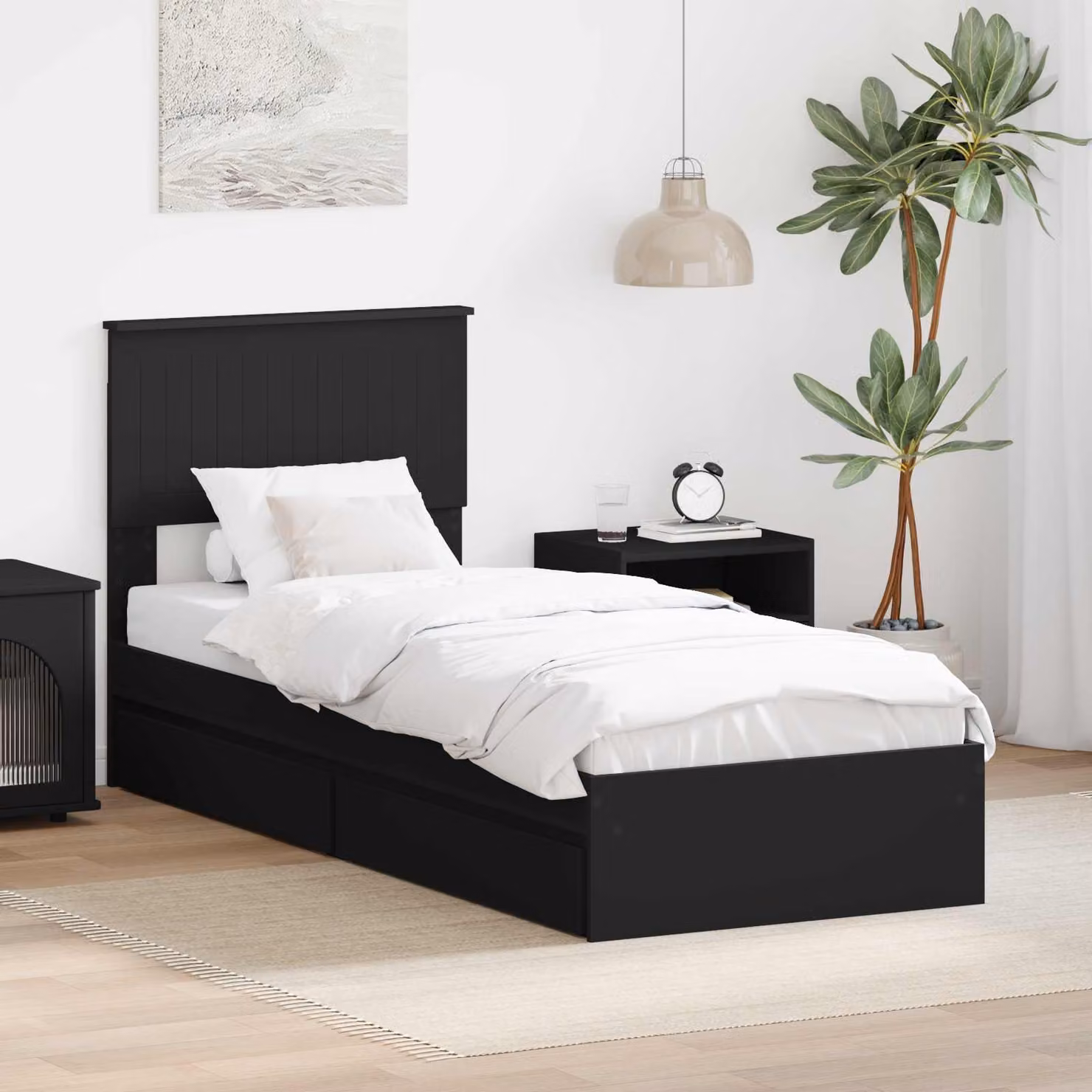 Letto con contenitore moderno vidaXL in legno ingegnerizzato nero L: 75 cm, P: 190 cm