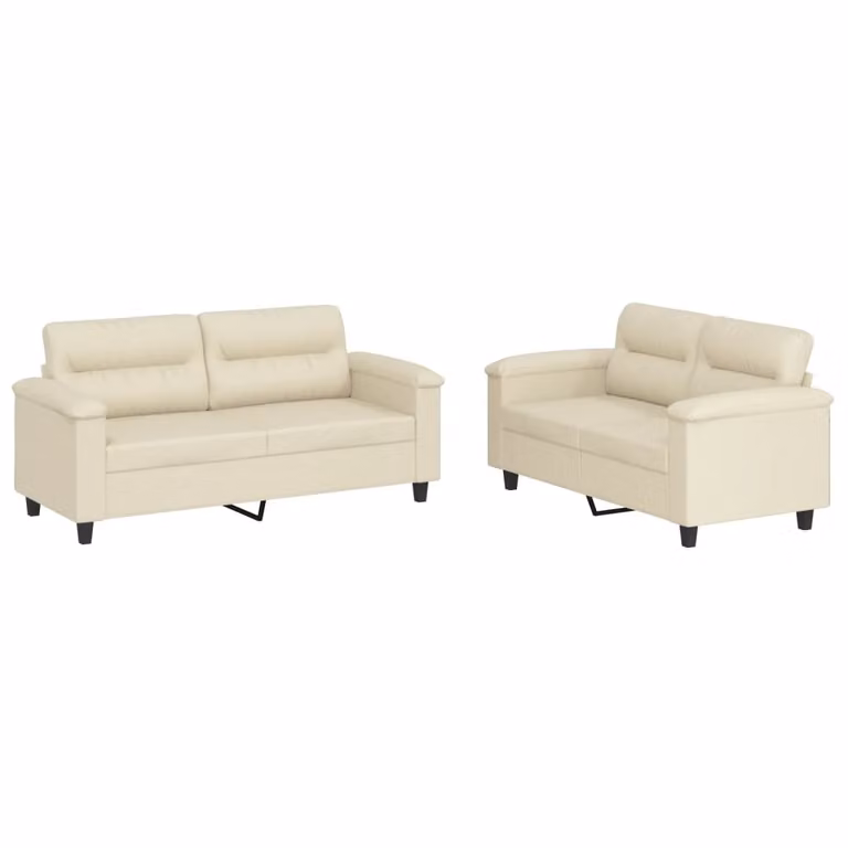 Set di Divani 2 pz con Cuscini crema in Pelle finta