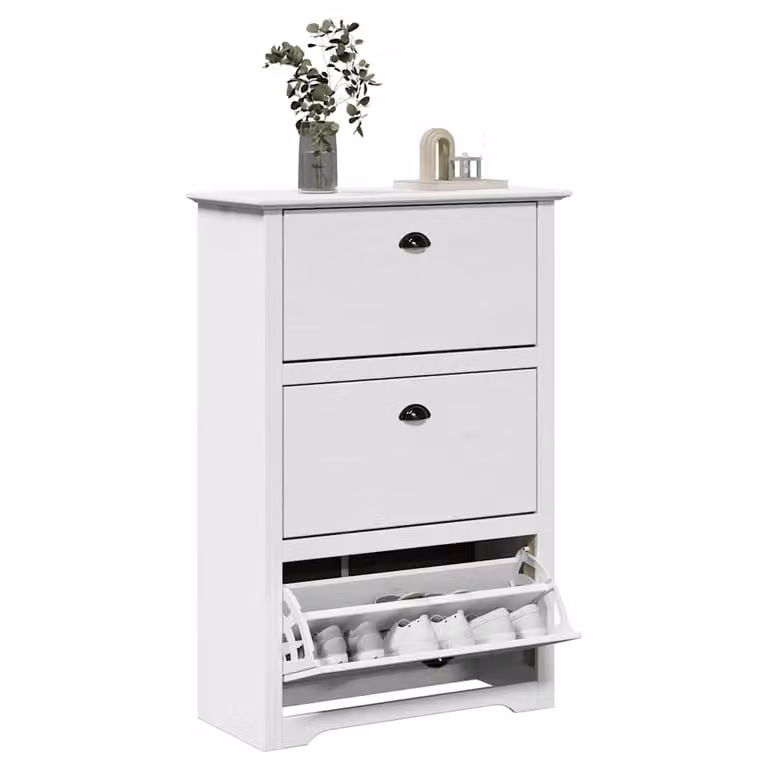Scarpiera vidaXL BODO Bianca in legno e metallo con scomparti basculanti L: 80 cm, P: 35 cm, H: 118 cm