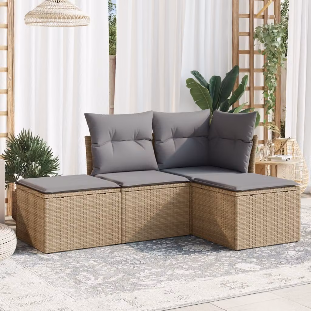 Maison Exclusive - Set Divano da Giardino 4 pz con Cuscini Beige in Polyrattan