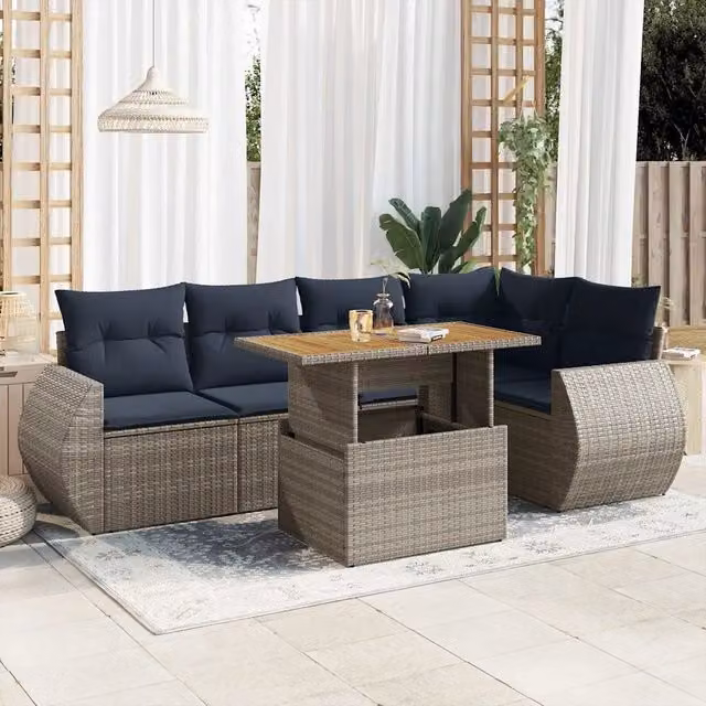 Set Divano da Giardino 6 pz con Cuscini Grigio in Polyrattan 3327267
