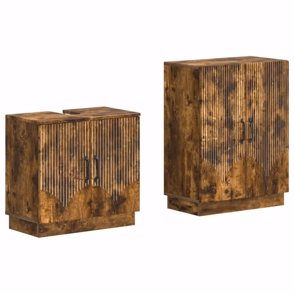 Set di mobili da bagno moderni vidaXL composto da mobile lavabo e mobile contenitore in legno color marrone L/P/H: 80,0 x 30,86 x 59,5 cm – 2