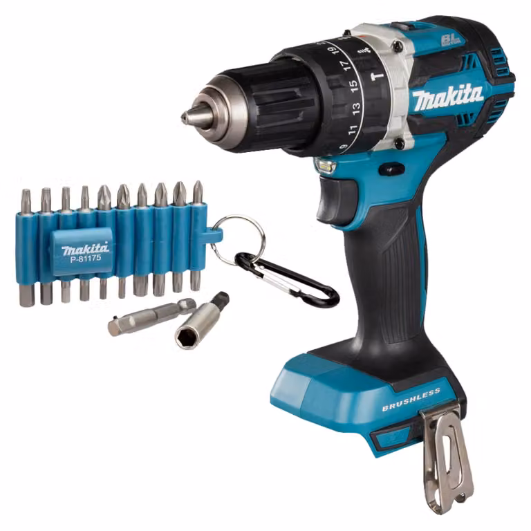 Trapano a percussione a batteria Makita DHP 484 Z 18 V 54 Nm brushless + set di punte da 22 pezzi - senza batteria, senza caricabatterie