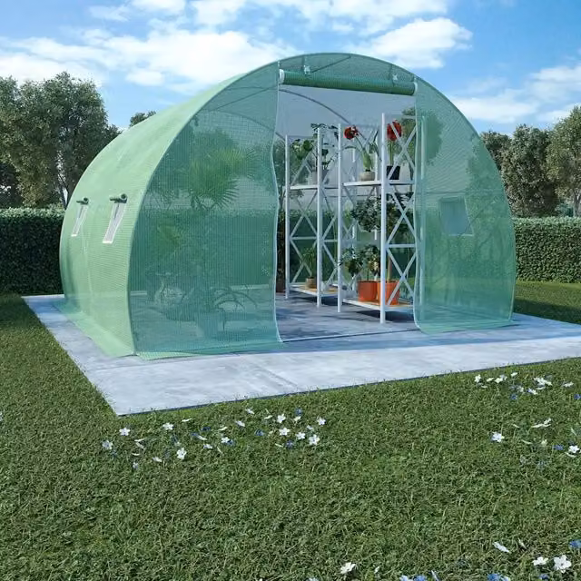 Serra vidaXL da 9m2 verde con struttura in acciaio zincato e copertura in plastica, L/P/H: 300 x 300 x 200 cm