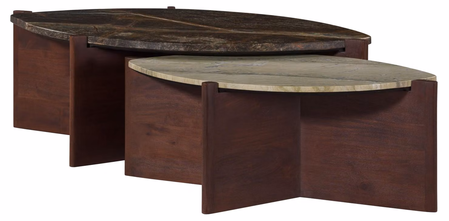 MASSIVMOEBEL24 | Set da 2 Tavolini da salotto in legno di acacia 115x65x35 marrone - marmo verde/marrone ORGANIC COLLECTION #29
