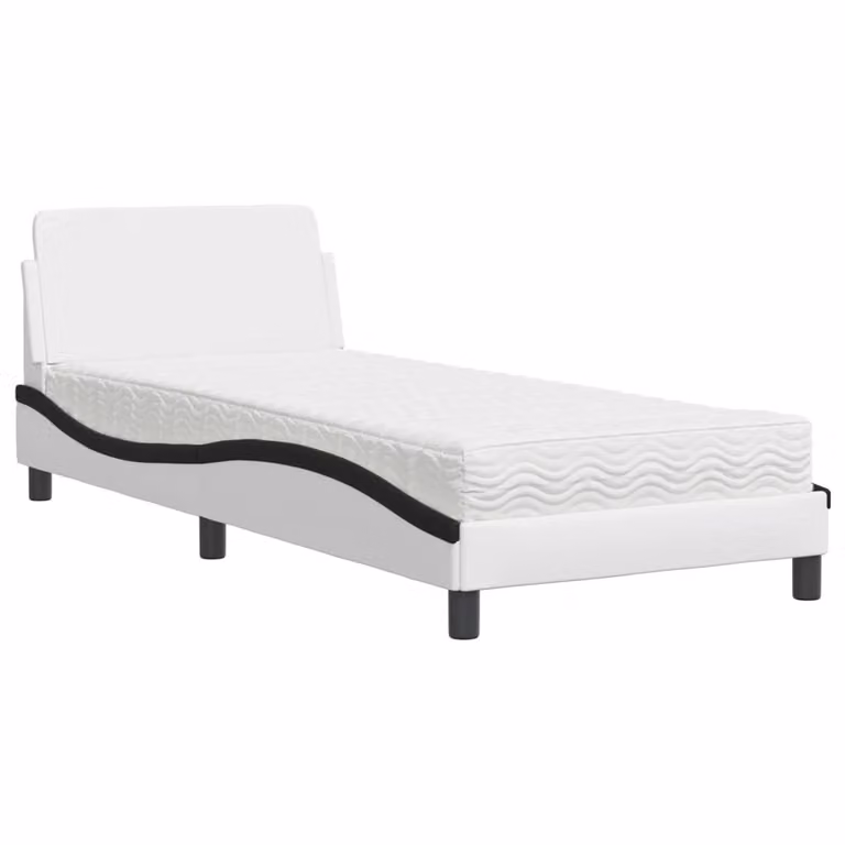 Letto con Materasso Dover Nero e Bianco 80x200 cm in Pelle finta