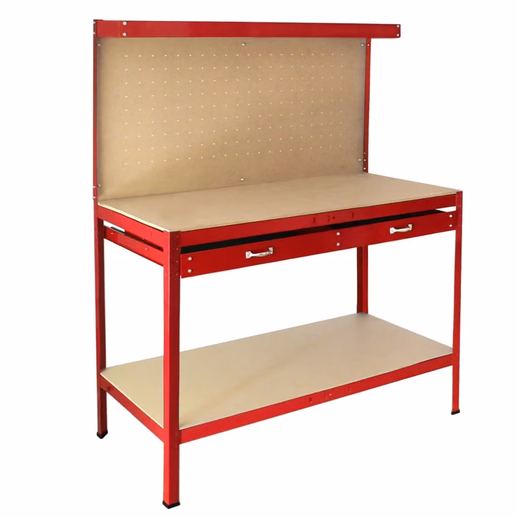 Banco da Lavoro MONSTER SHOP in Acciaio Rosso con Parete Porta Utensili e Cassetto, Portata 370kg, L: 120 cm, P: 60 cm, H: 155 cm – 2