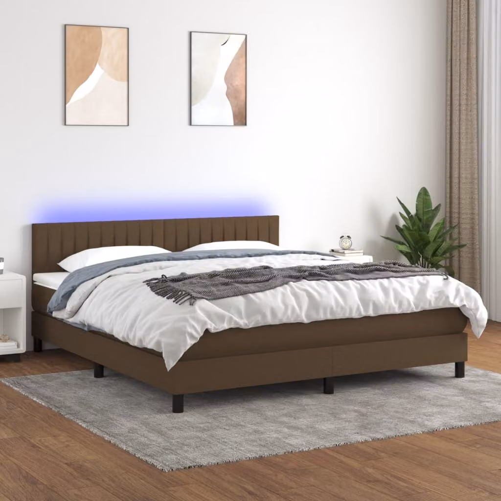 Maison Exclusive - Letto boxspring con materasso e illuminazione a LED, marrone scuro, 180x200 cm, rivestimento in tessuto