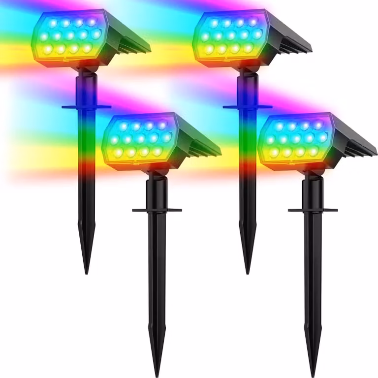 Set di 4 luci solari RGB, grado di protezione IP65, impermeabili, ideali per giardino, terrazza, Halloween