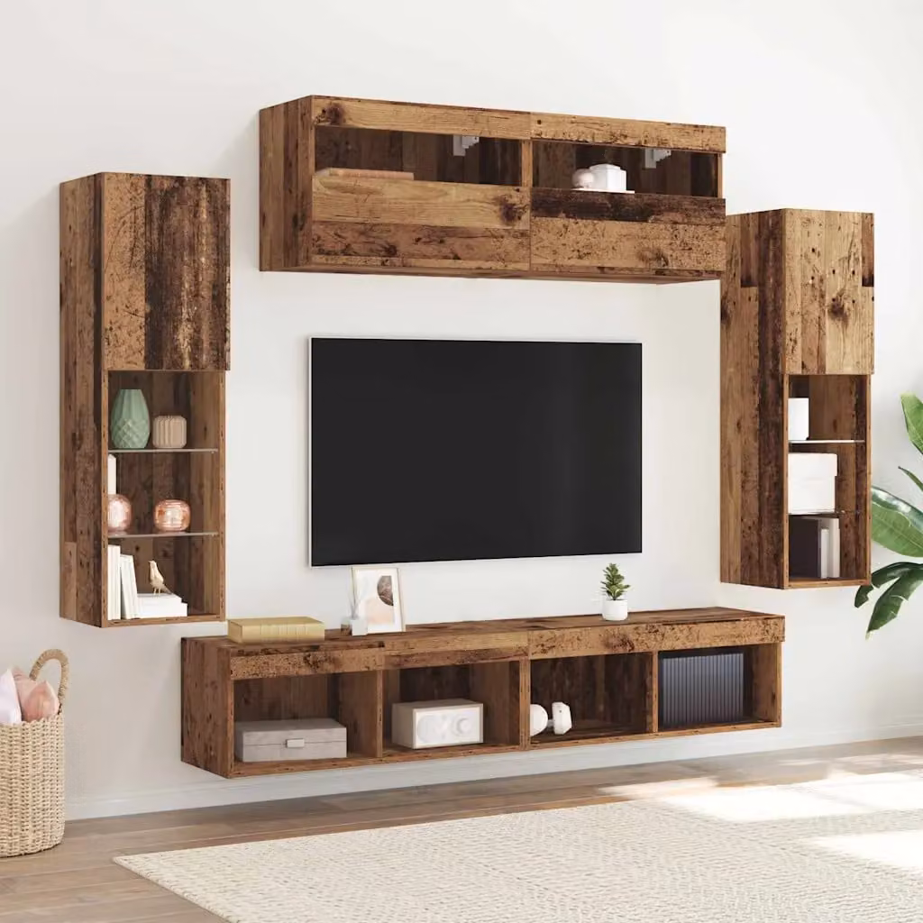 Set mobile TV moderno vidaXL in legno ingegnerizzato marrone, 6 pezzi