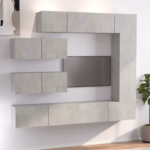 Set di Mobili Porta TV 7 pz-Set di 7 Credenza per TV Grigio Cemento in Legno Multistrato 235188