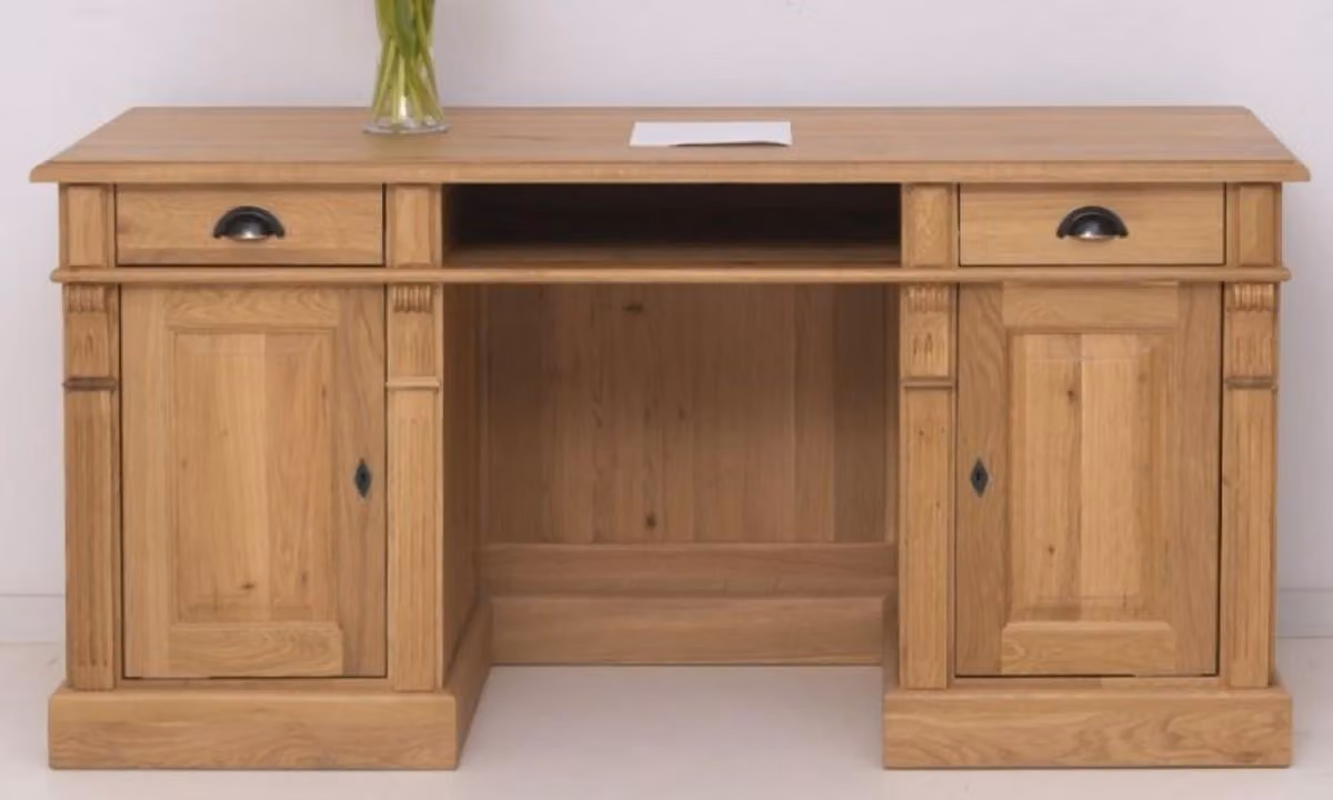 Casa Padrino scrivania in stile country colori naturali 160 x 70 x h. 78 cm - Scrivania in legno massello con 2 ante e 2 cassetti - Mobili in legno massello - Mobili da ufficio in stile country - Mobili in stile country