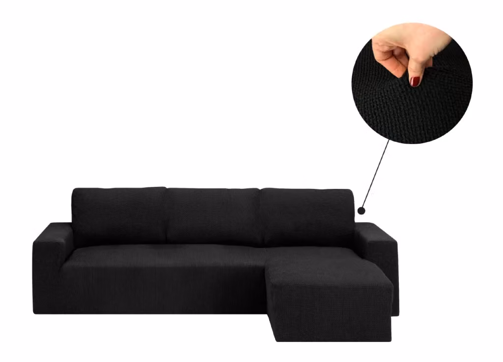 Copridivano con penisola chaise longue Mod Capri nero Biancheriaweb – 2