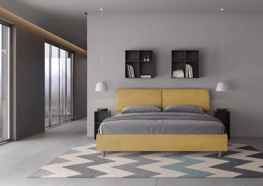Letto matrimoniale king size BS COM imbottito in microfibra colore giallo L 180 x P 222 x H 110 cm – 2
